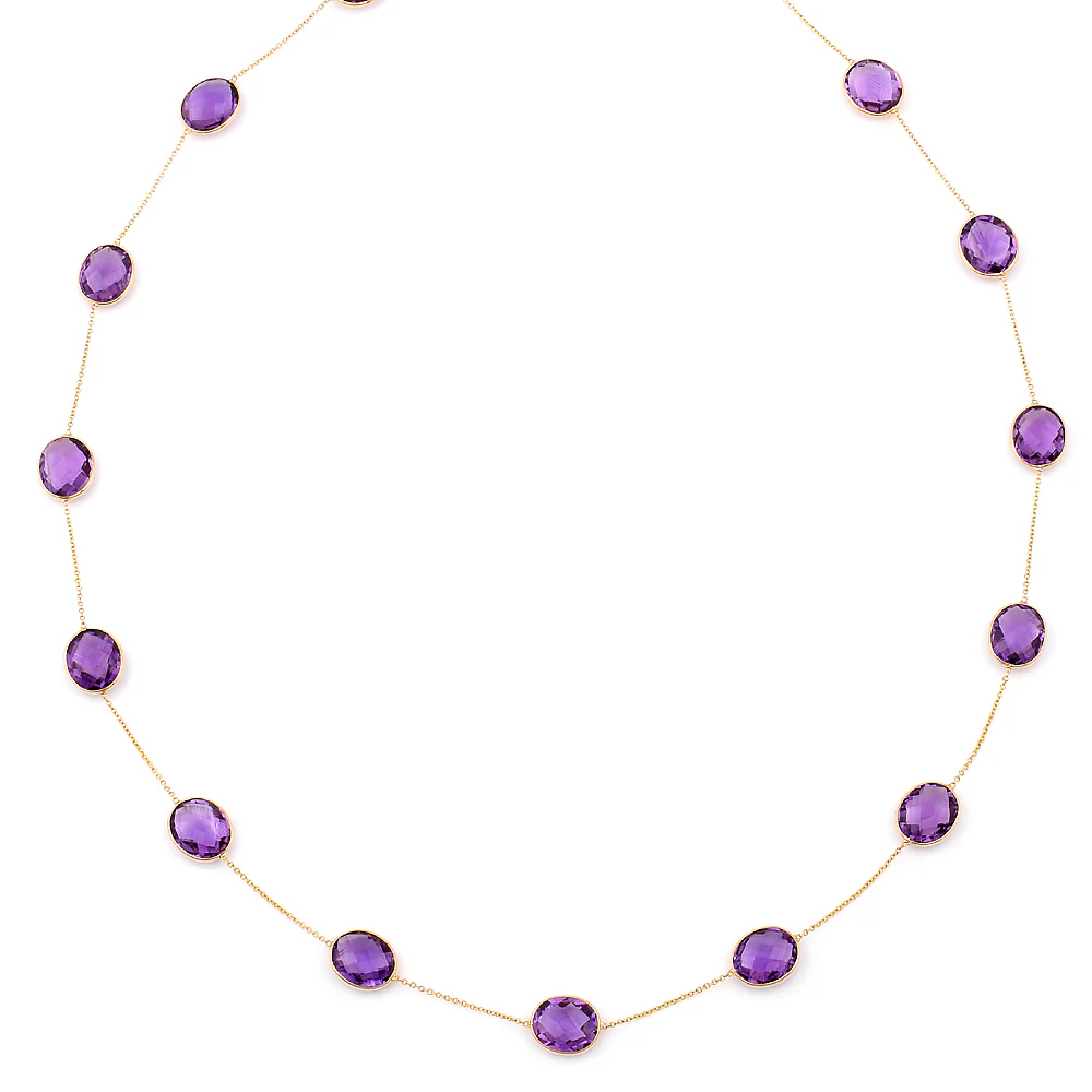 Oval shape Amethyst Necklace, 18 Karat Gold