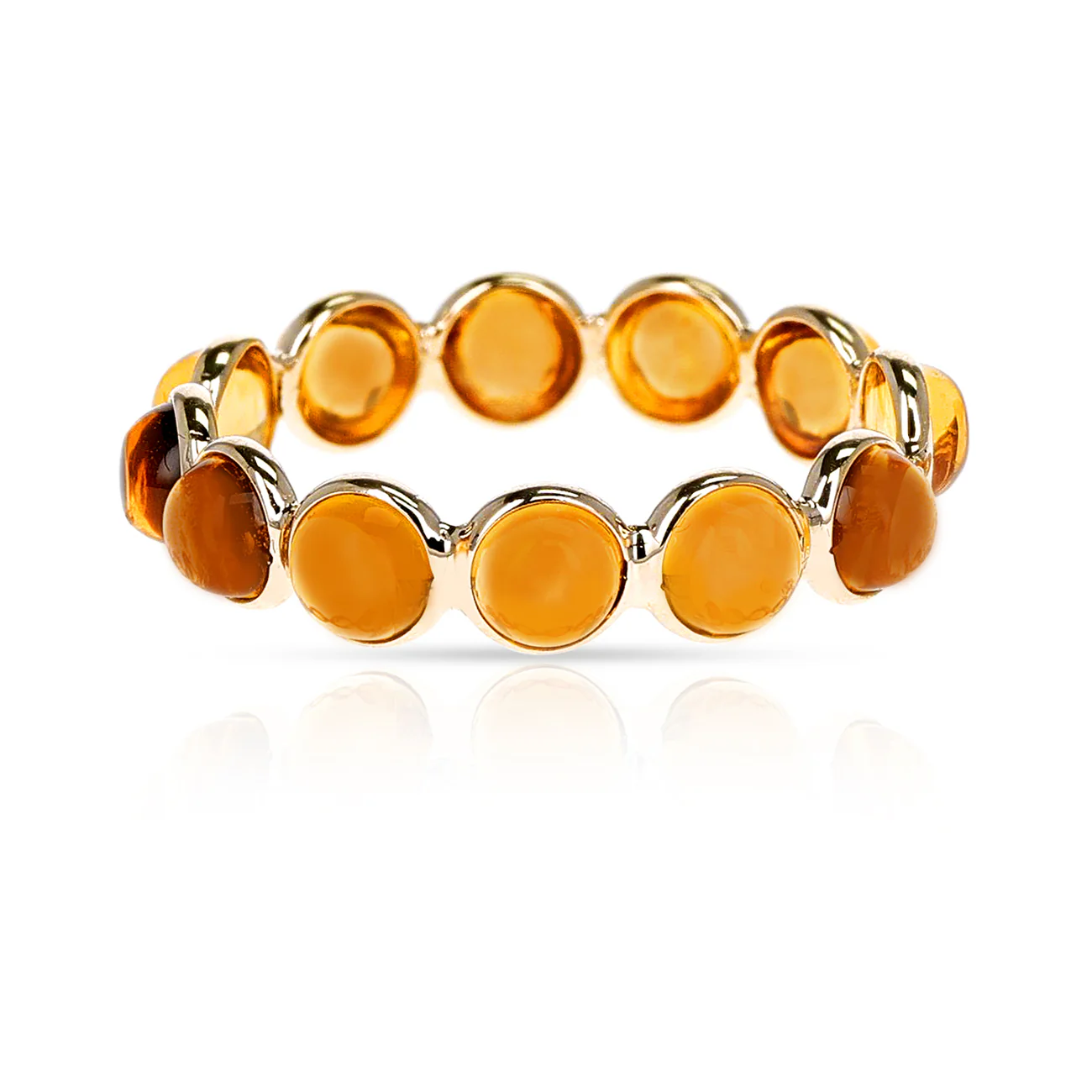 Round Citrine Cabochon Single Line Band, 18K Yellow Gold