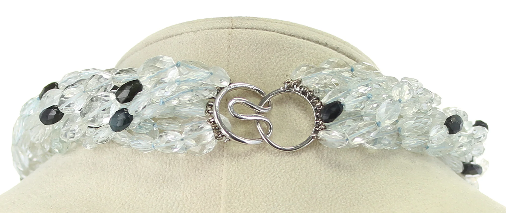 Genuine & Natural Aquamarine Faceted Tumbled Beads with Tourmaline Choker Necklace