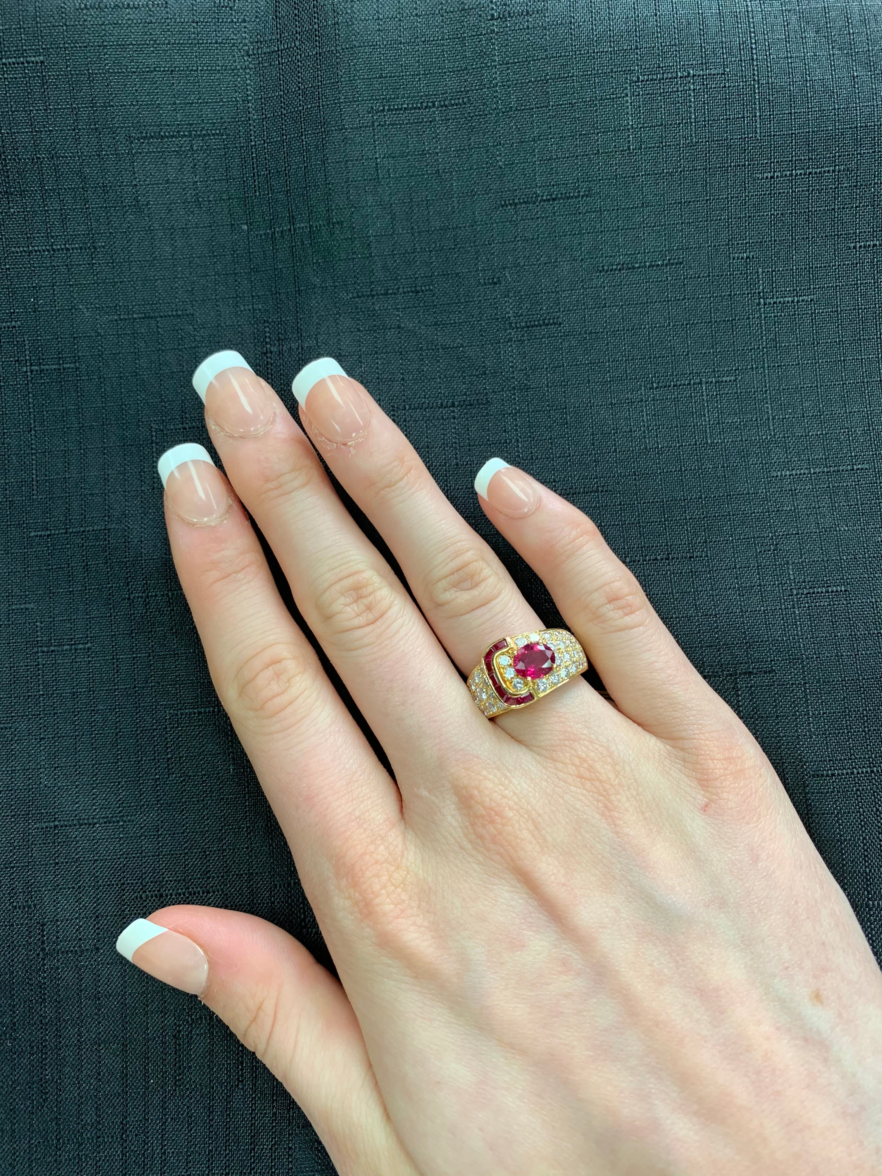 Van Cleef & Arpels Oval Ruby and Diamond Ring with Invisibly Set Rubies, 18k