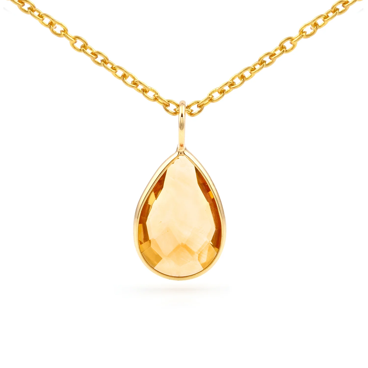Pear Shape Citrine Pendant, 18K Yellow Gold