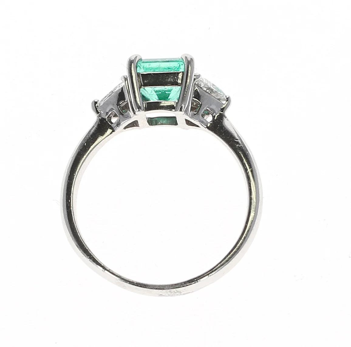 Square-Cut Emerald Three Stone Ring, Platinum
