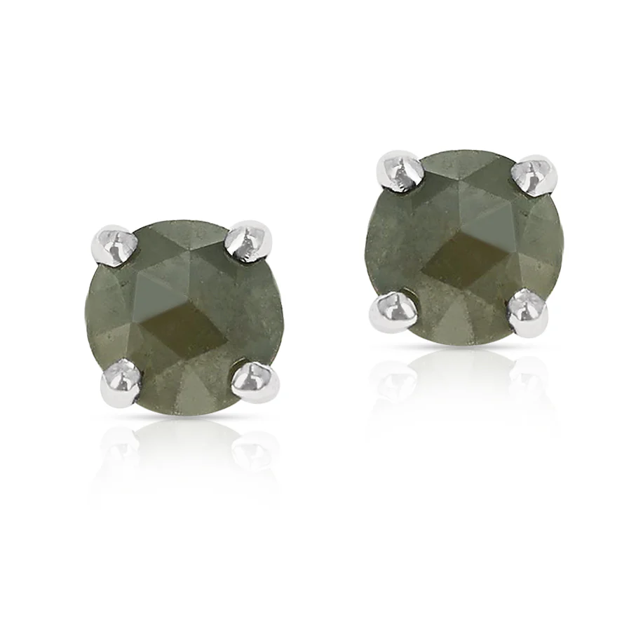 Rose Cut Gray Diamond Stud Earrings Made in 14k White Gold