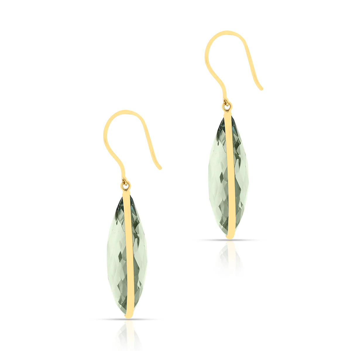 Green Amethyst Pear Shape Dangling Earrings made in 18 Karat Yellow Gold.