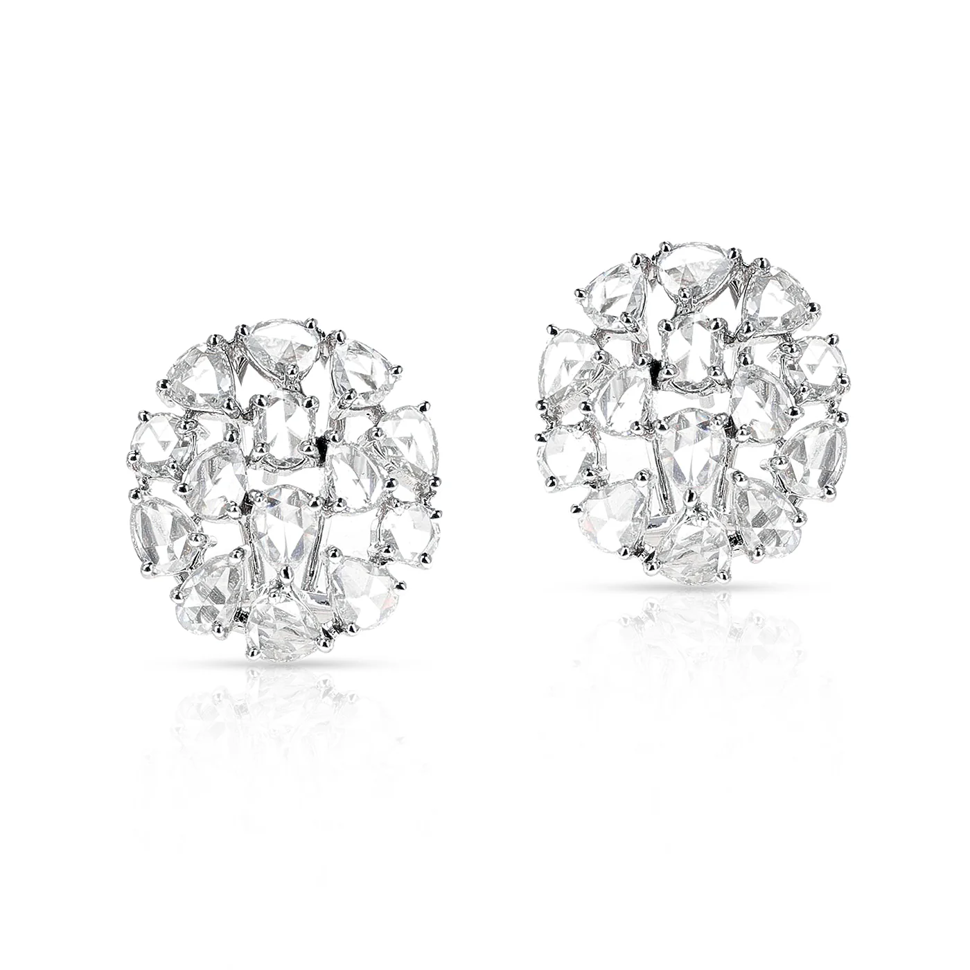 3.75 carat White Diamond Rose Cut Earrings, 18K White Gold