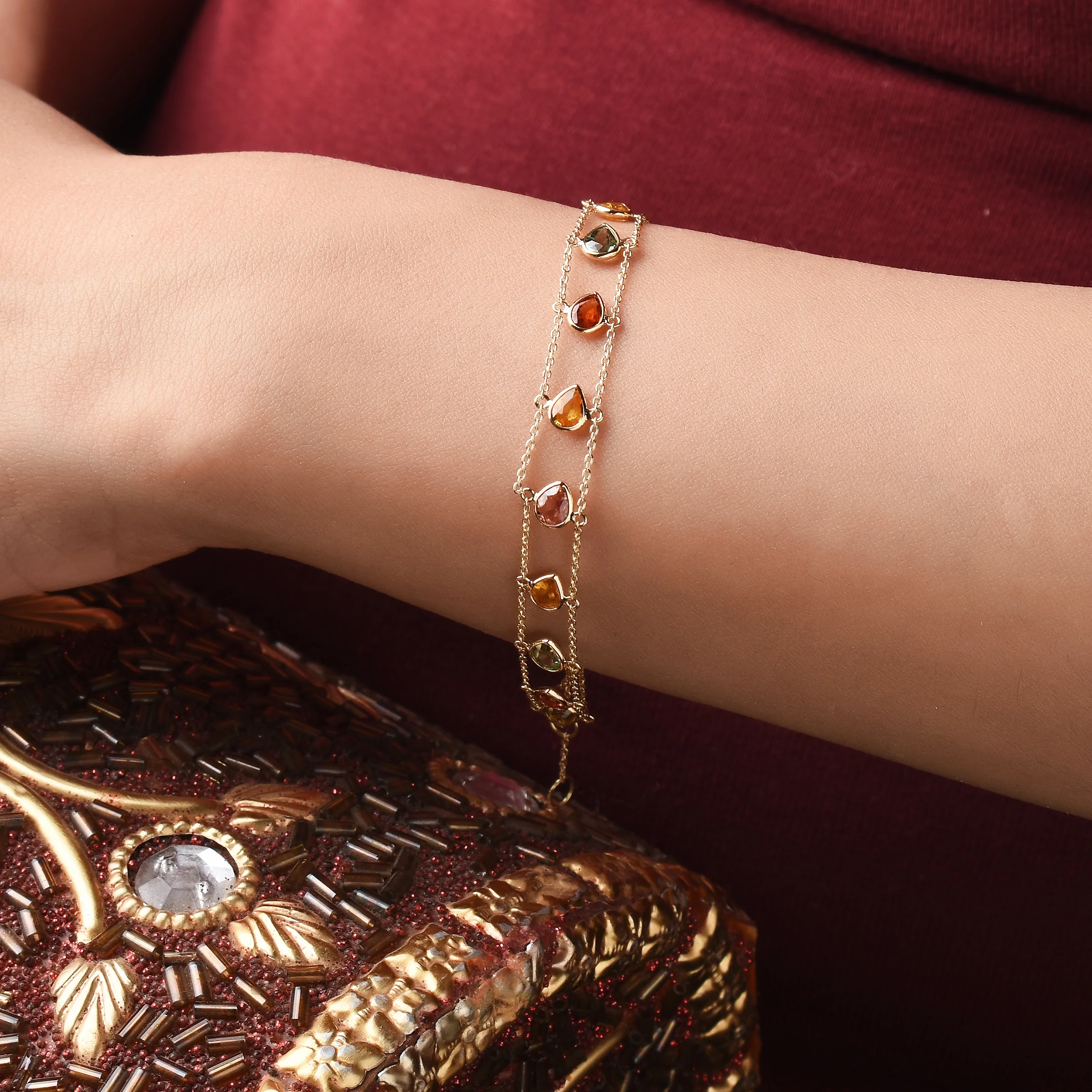 Pear Multi Sapphire, 18k Yellow Gold Bracelet