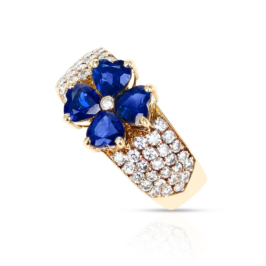 Van Cleef & Arpels Sapphire Hearts with Round Diamonds Ring
