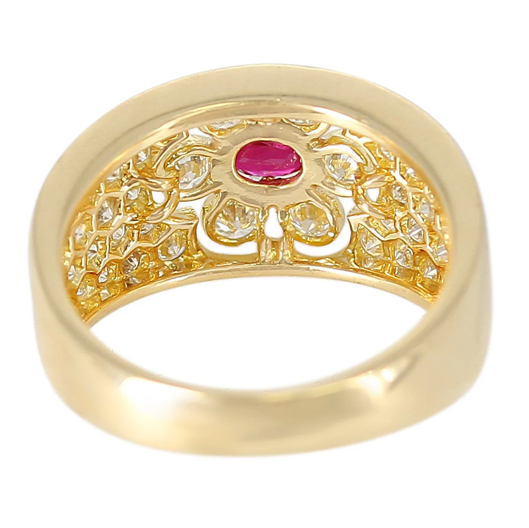 Van Cleef & Arpels Floral Ruby and Diamond Ring, 18K Yellow Gold, with Original VCA Box