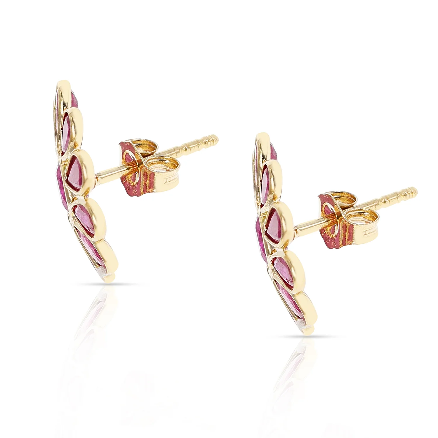 Ruby Bezel-Set Oval and Pear Shape Floral Earrings made in 18 Karat Yellow Gold.