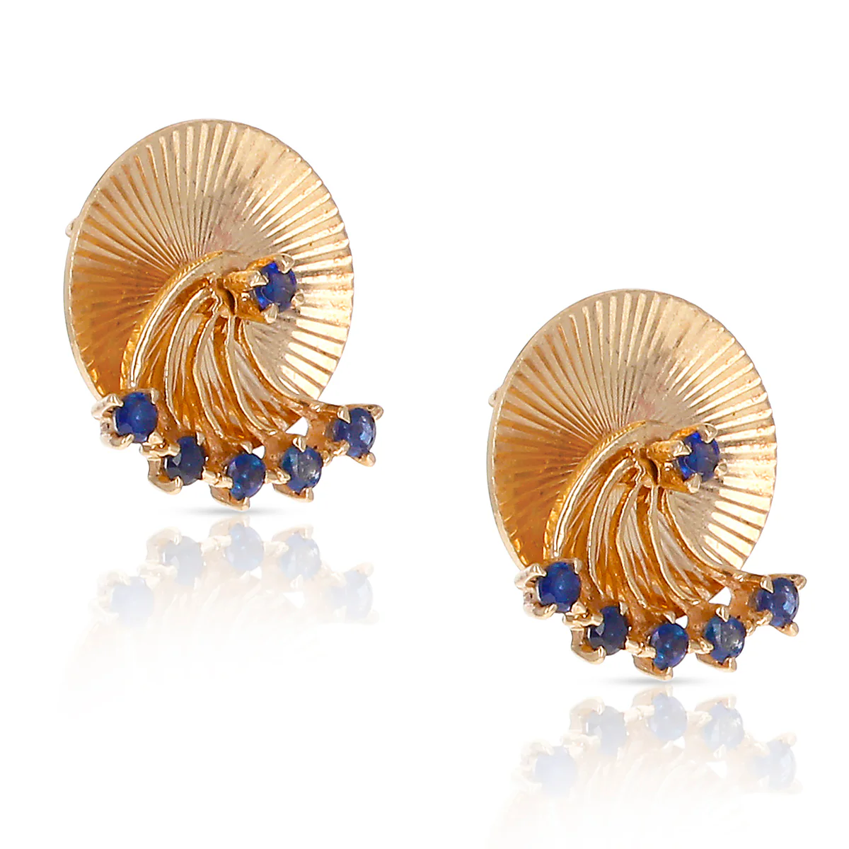 Retro Tiffany & Co. Spinning Blue Sapphire Earrings, 14 Karat Yellow Gold