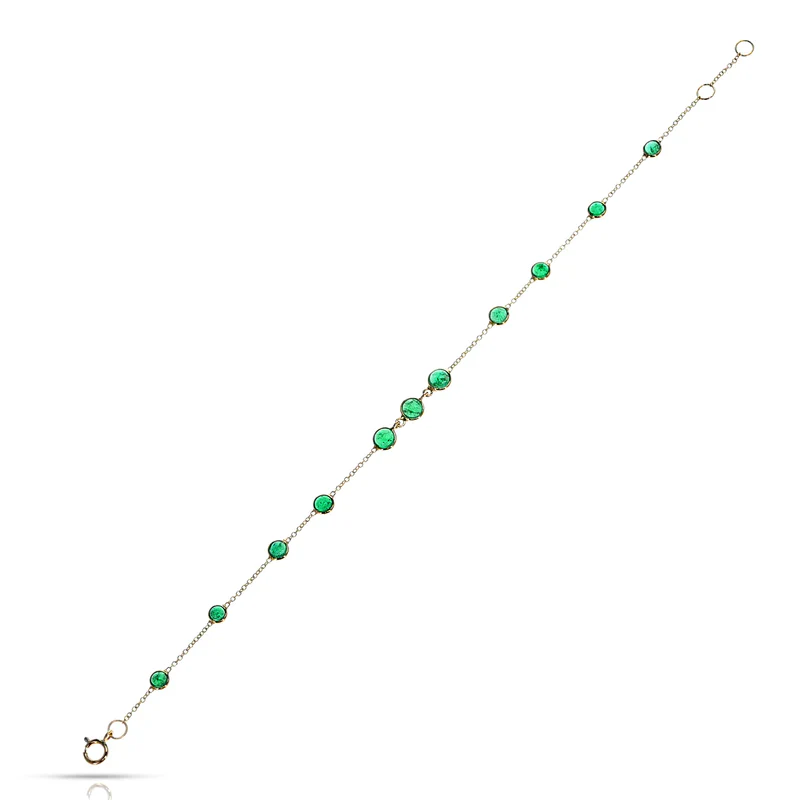 Round Cabochon Gemstone Bracelet, 18k Yellow Gold