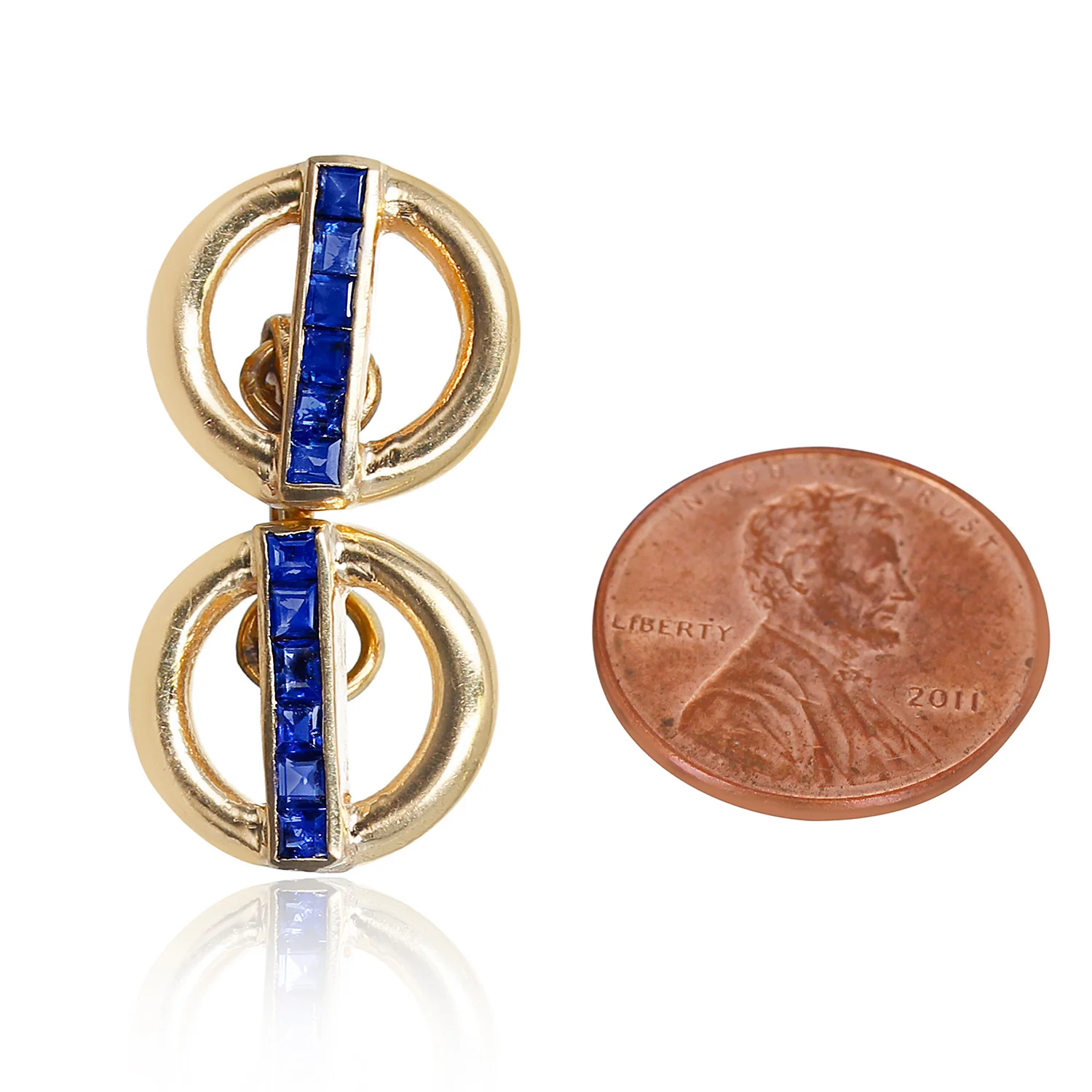 Invisibly-Set Blue Sapphire Shirt Pins, 14 Karat Yellow Gold