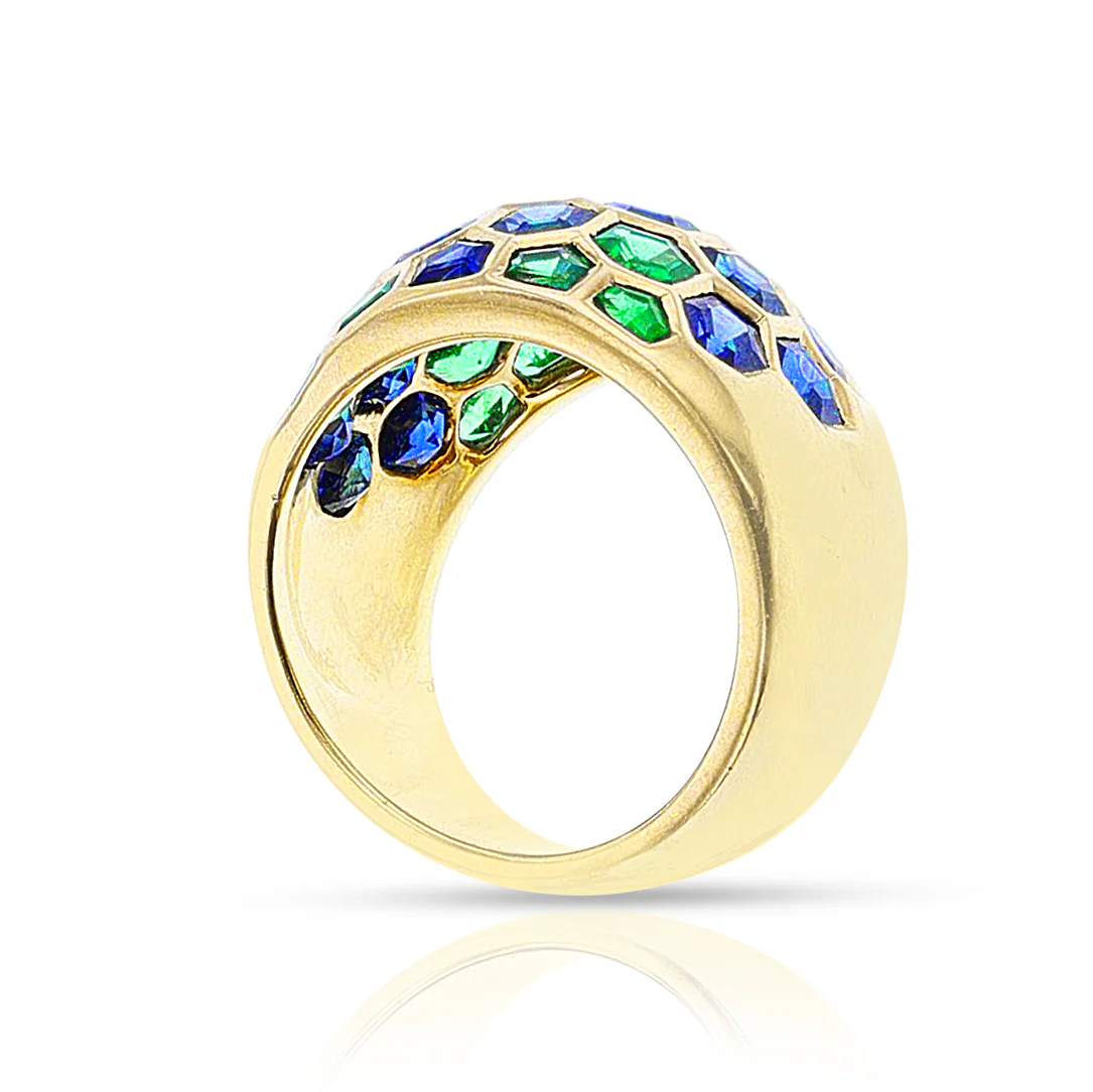 Sabbadini Milano Hexagonal Emerald and Sapphire Bombe Ring, 18k