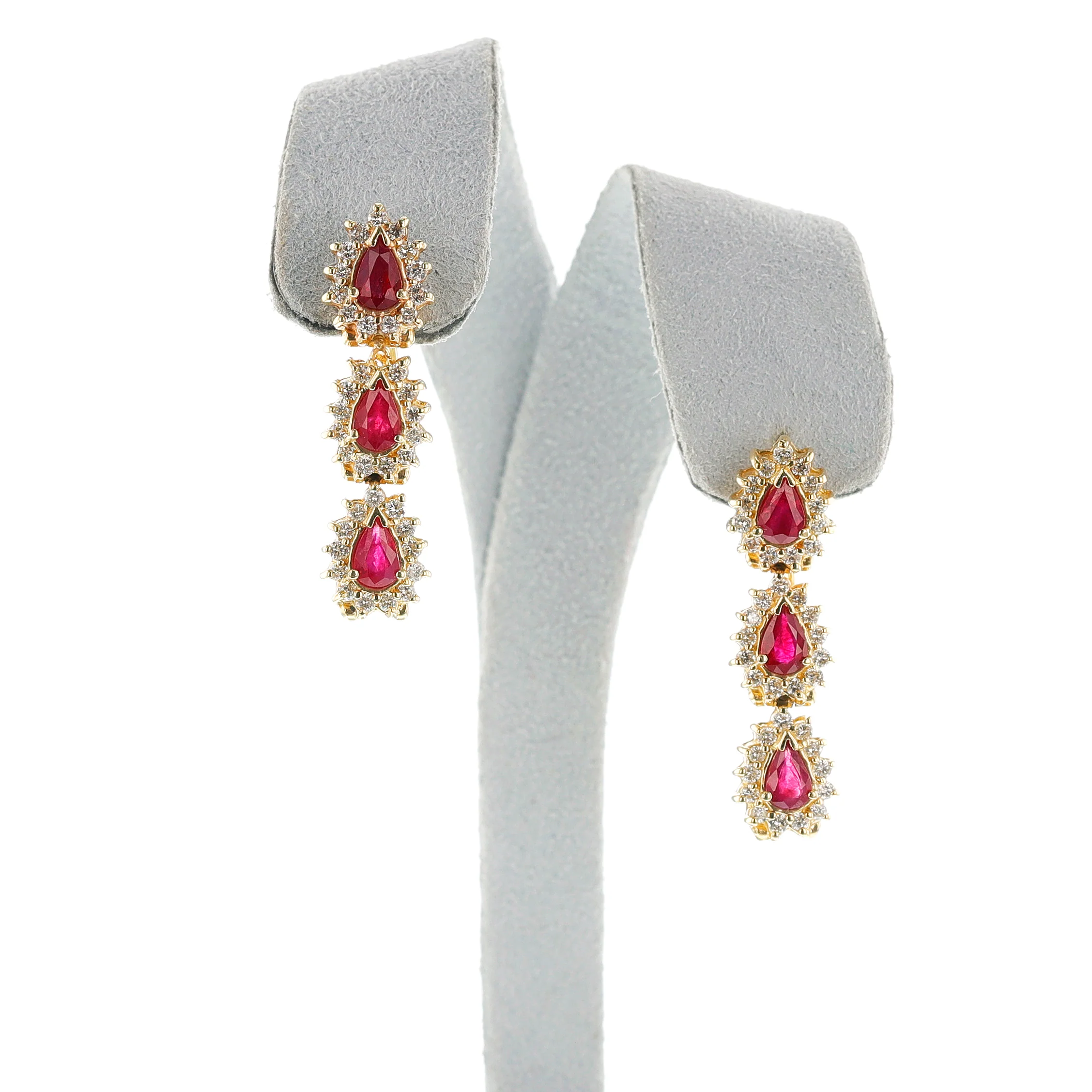 Pear Ruby and Diamond Dangling Earrings, 14k