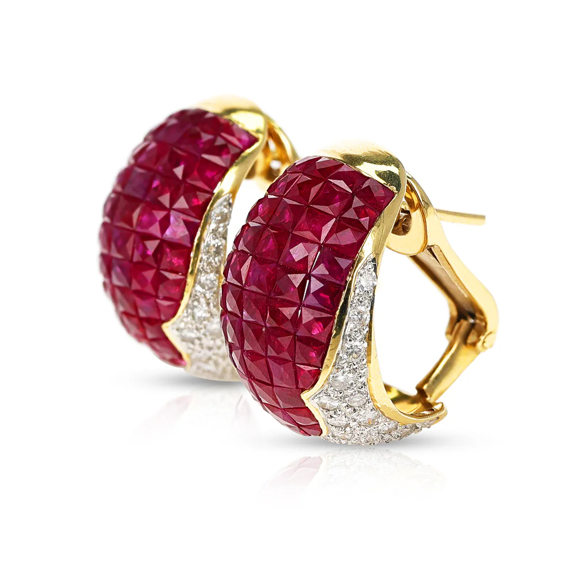 Invisibly Set Ruby and Diamond Earrings, 18k
