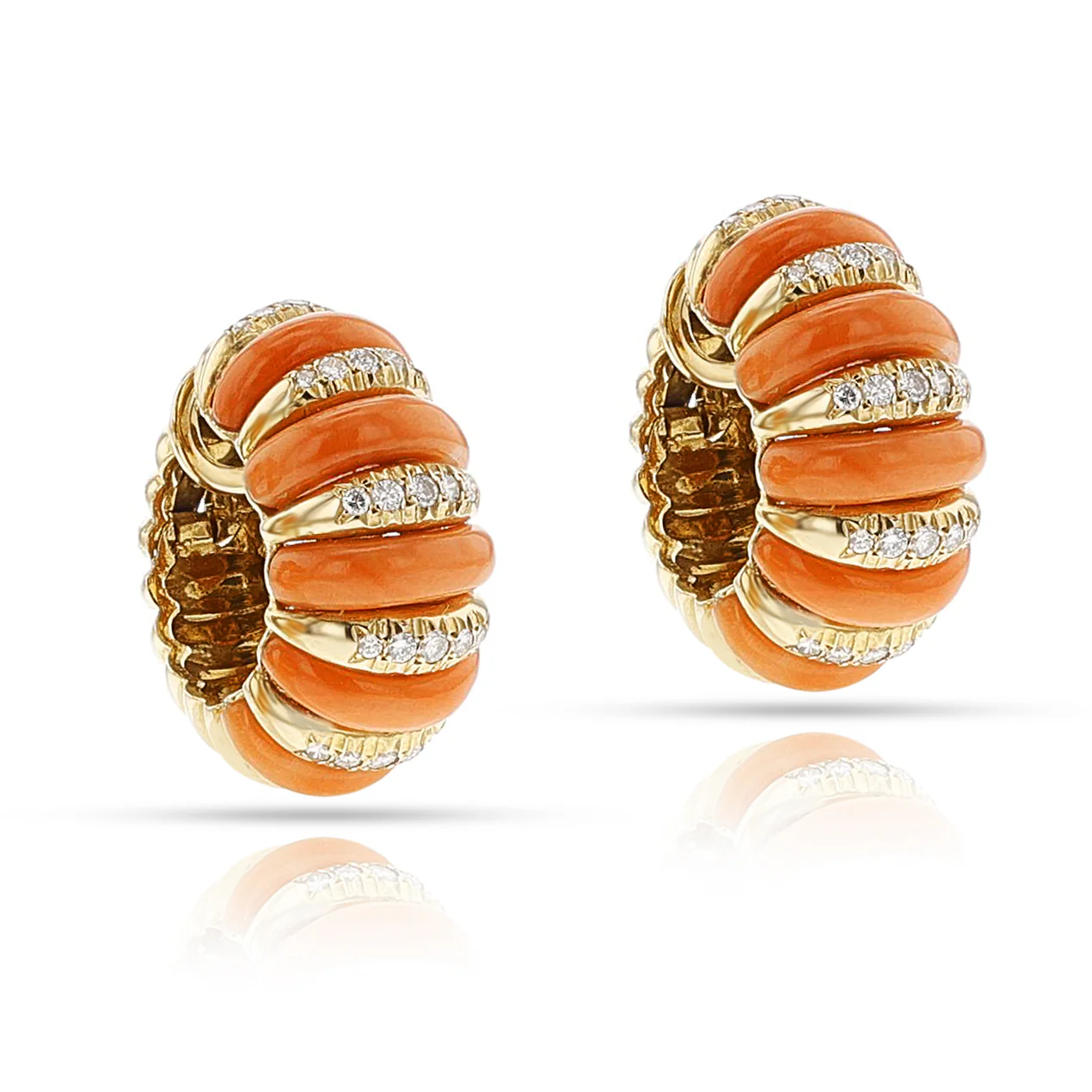 Van Cleef & Arpels Coral and Diamond Hoops, 18k