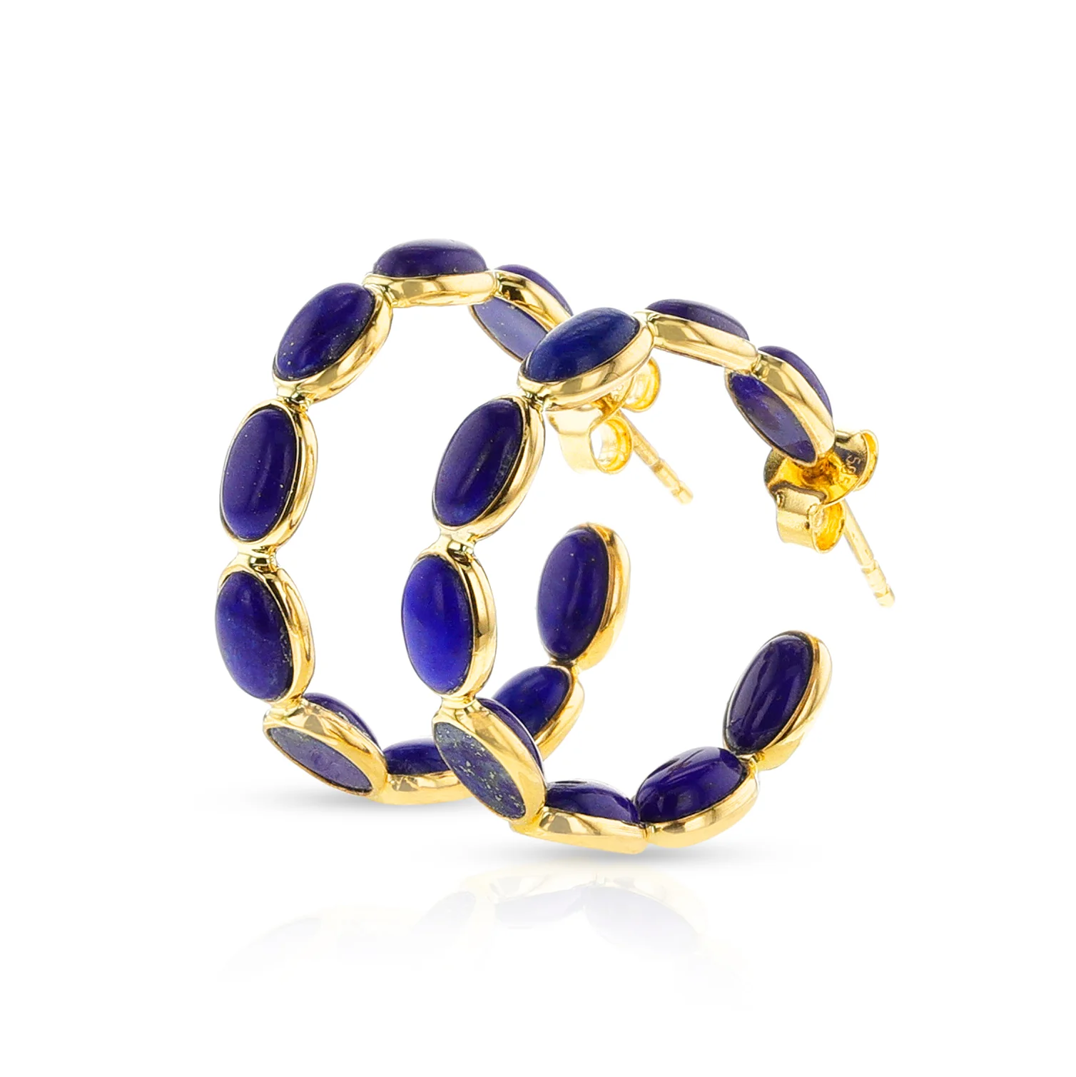 Oval Lapis Cabochon Hoops, 14k