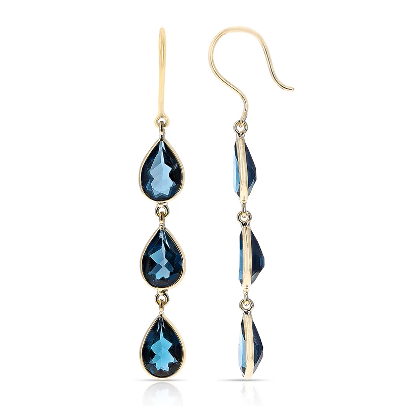 Pear Shape Blue Topaz Dangling Earrings made in 18 Karat Yellow Gold.