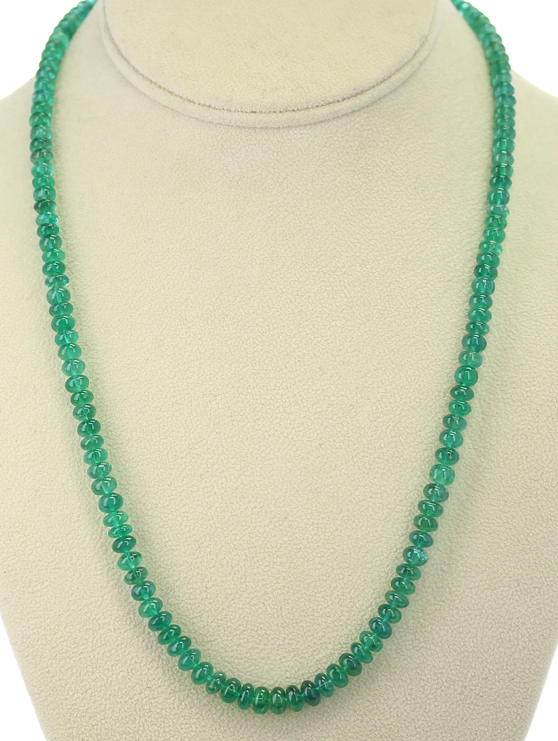 Genuine & Natural & Fine Strand of Emerald Plain Beads Necklace, 14K Yellow Gold