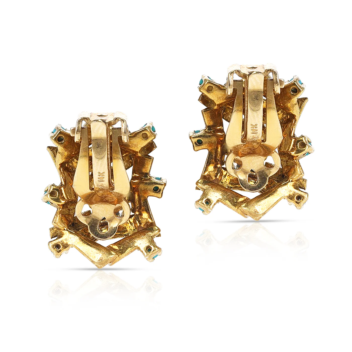 Turquoise Cabochon, Gold, and Pearl Earring, Part of Set