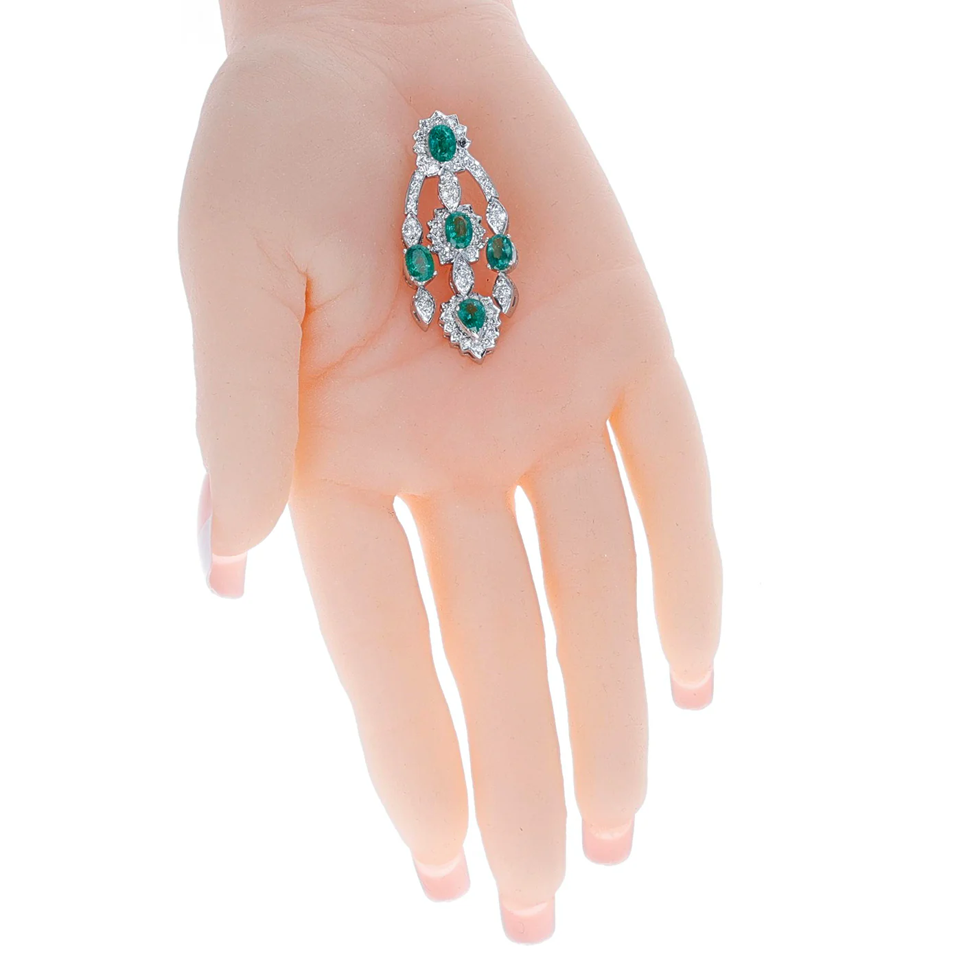 Oval-Cut Emerald and Diamond Chandelier Dangle Earrings, French Marks