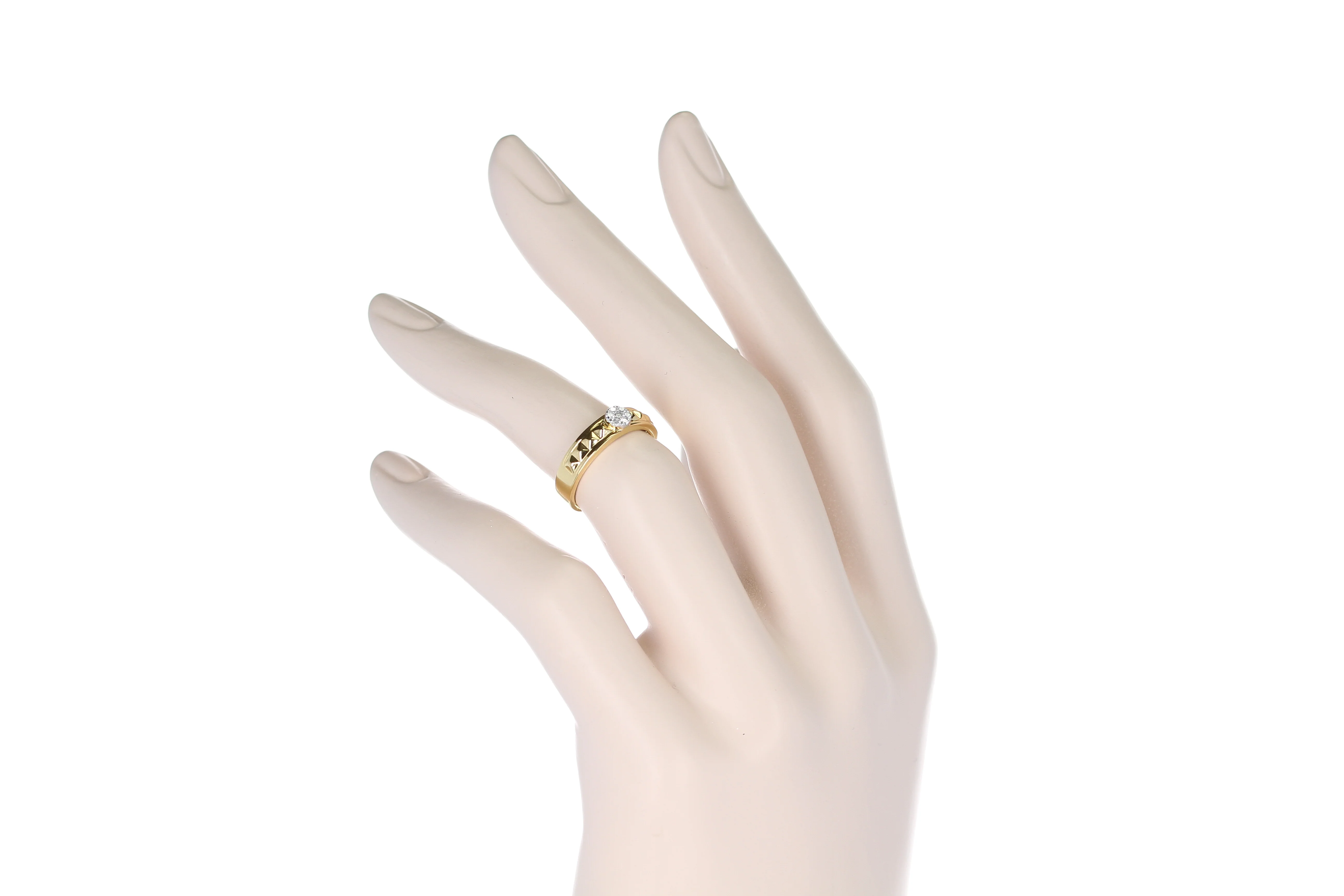 Elevated Pyramid Yellow Gold Ring with Diamonds, 14K