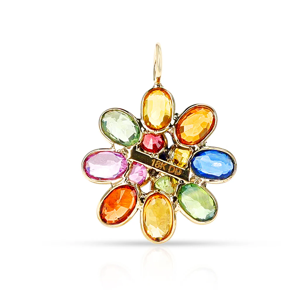 Multi-Sapphire and Diamond Floral Pendant, 18K