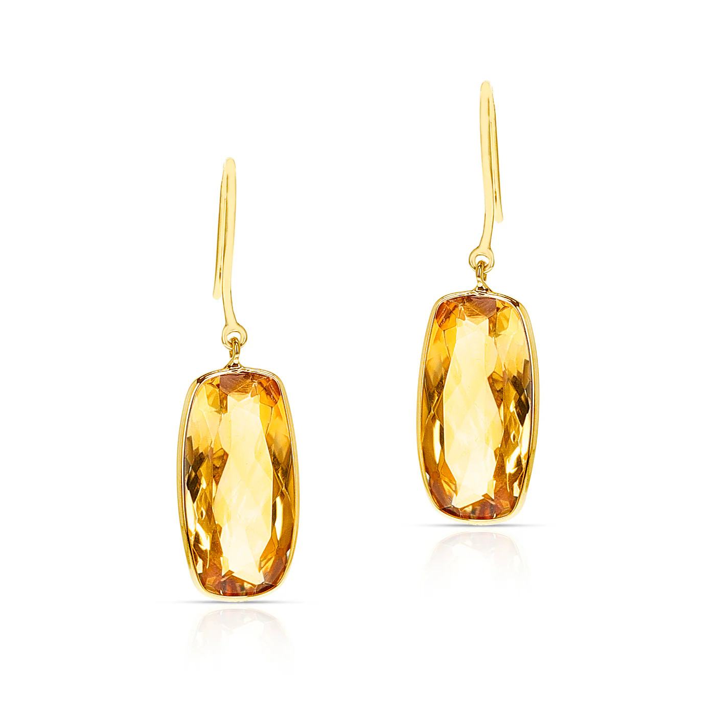 Citrine Rectangular Shape Dangling Earrings made in 18 Karat Yellow Gold.