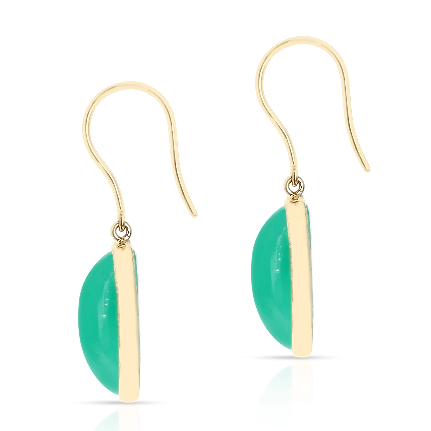 Chrysoprase Oval Shape Dangling Earrings made in 18 Karat Yellow Gold.