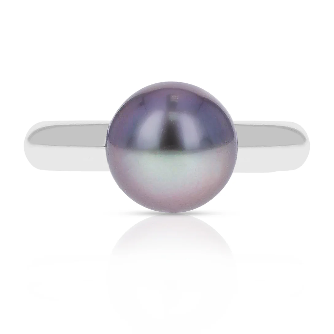 Cartier 10MM Gray Pearl Ring, 18 Karat White Gold