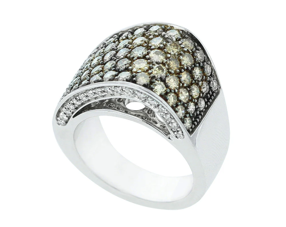 Brown and White Diamond Asymmetrically Curved Ring