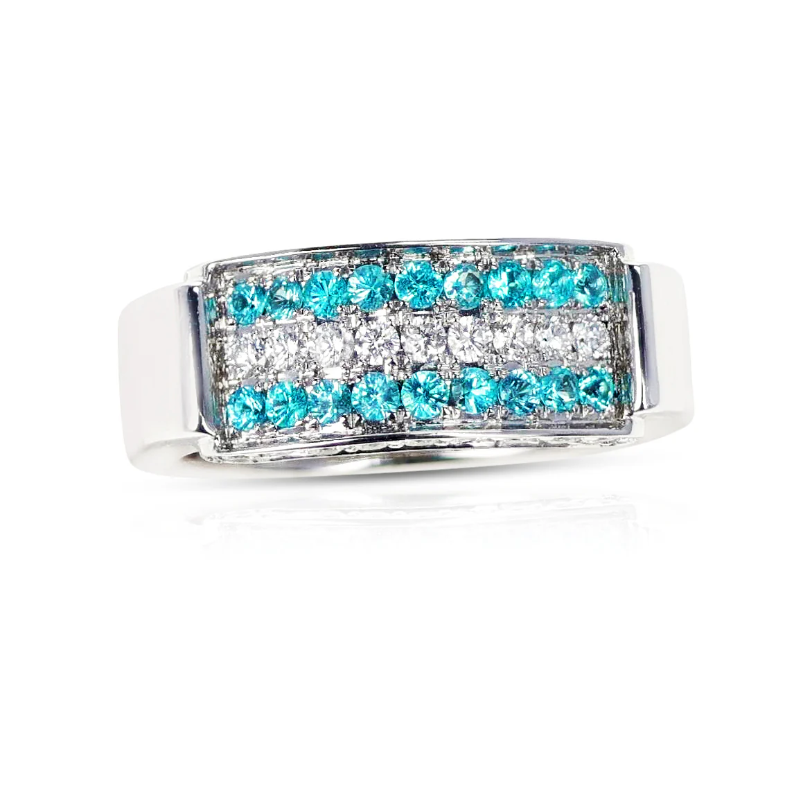 Three Row Brazilian Paraiba and Diamond Wedding Band, 18k