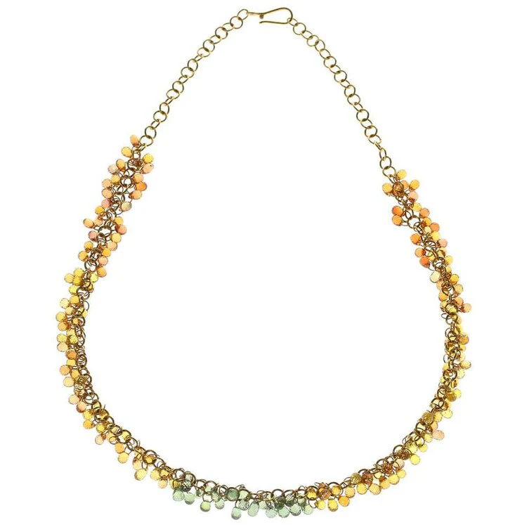Fancy Color Sapphire Briolette Beads Gold Necklace