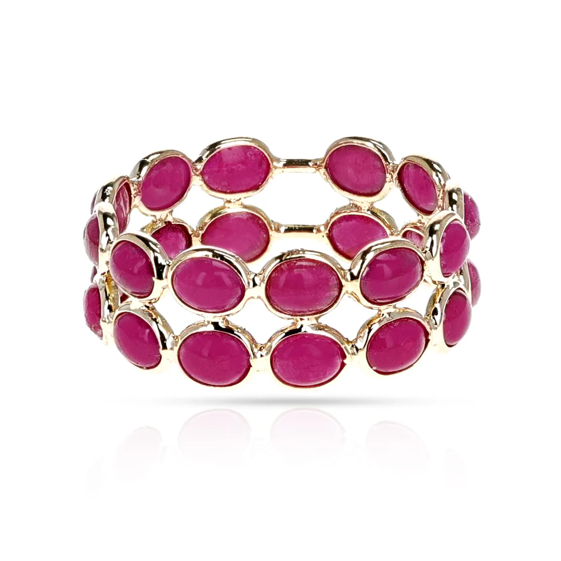 Oval Ruby Cabochon Double Band, 18K Yellow Gold