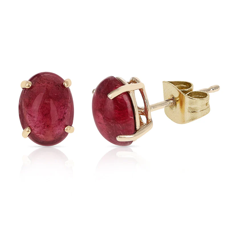 Blue Sapphire Oval Cabochon Stud Earrings Made in 14 Karat White Gold