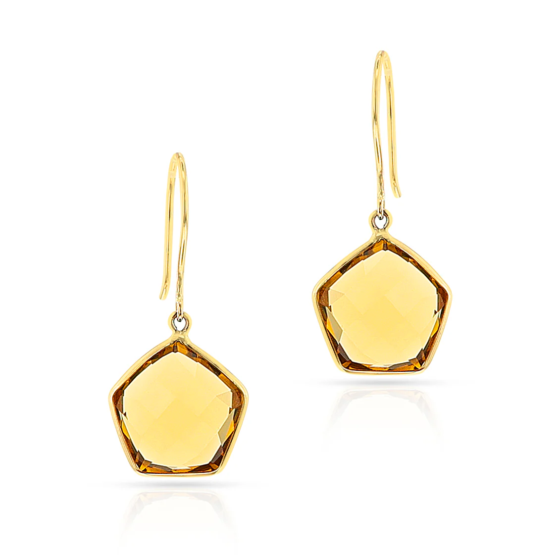 Pentagonal Citrine Hoop Earrings, 18k
