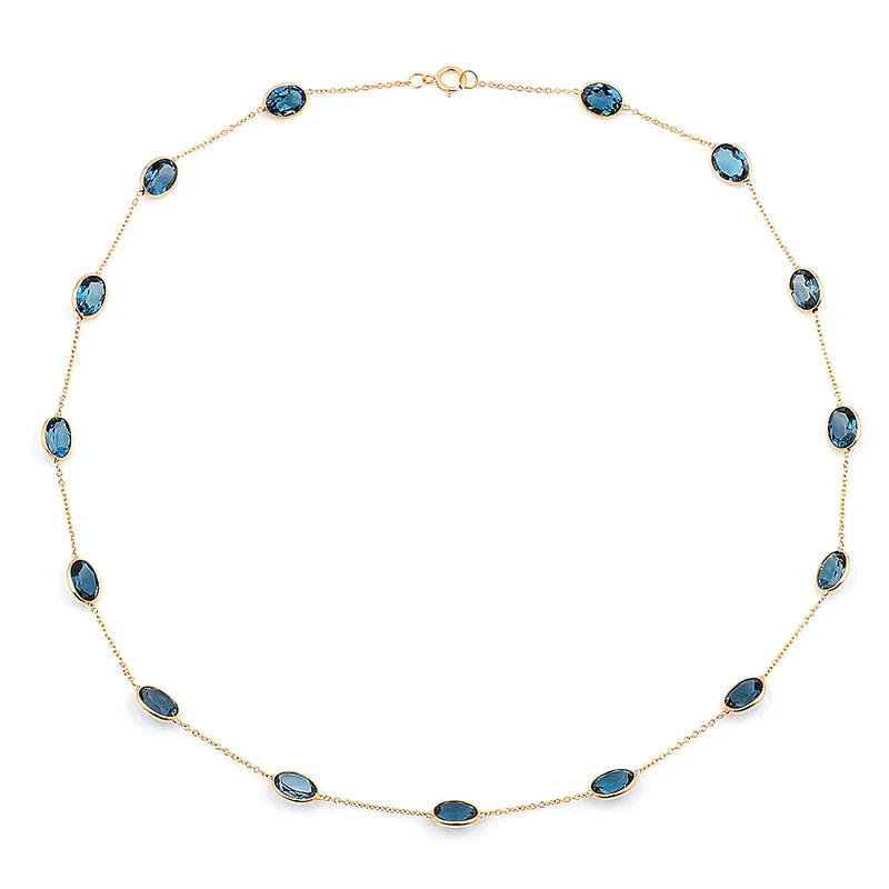 Oval Shape Blue Sapphire Necklace, 18 Karat Gold