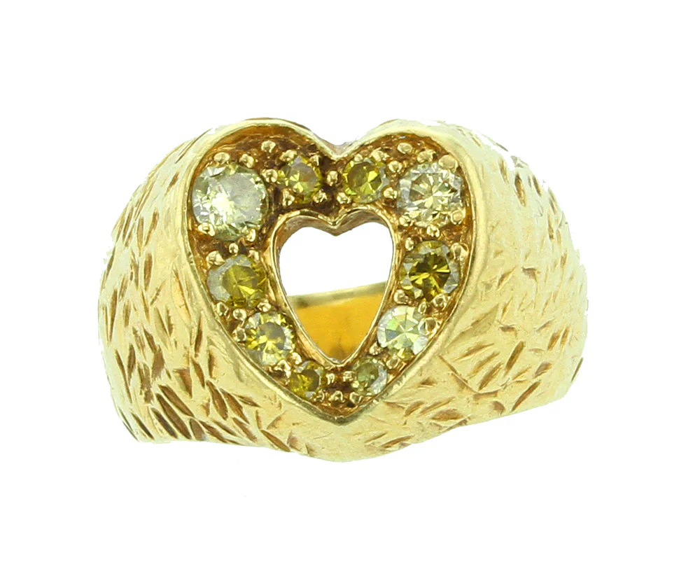 18K Yellow Gold and Fancy Diamond Lady’s Heart Shape Ring