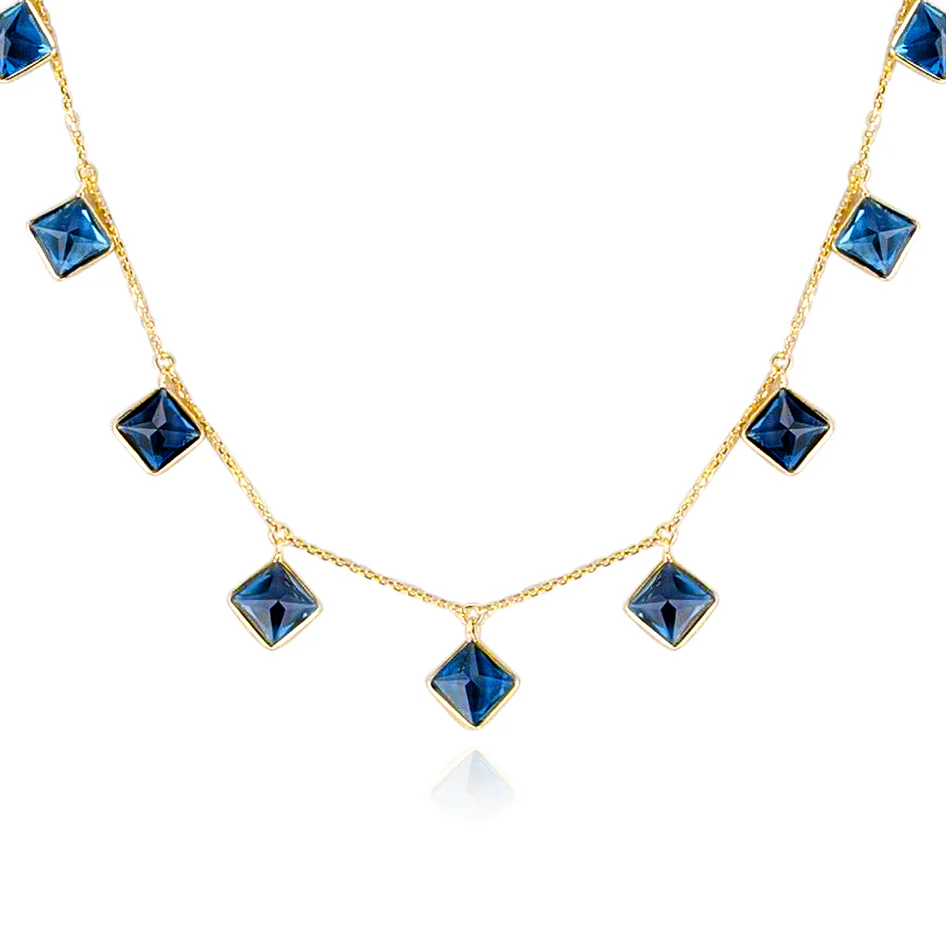 Kite Shape London Blue Topaz Drop Necklace, 18k