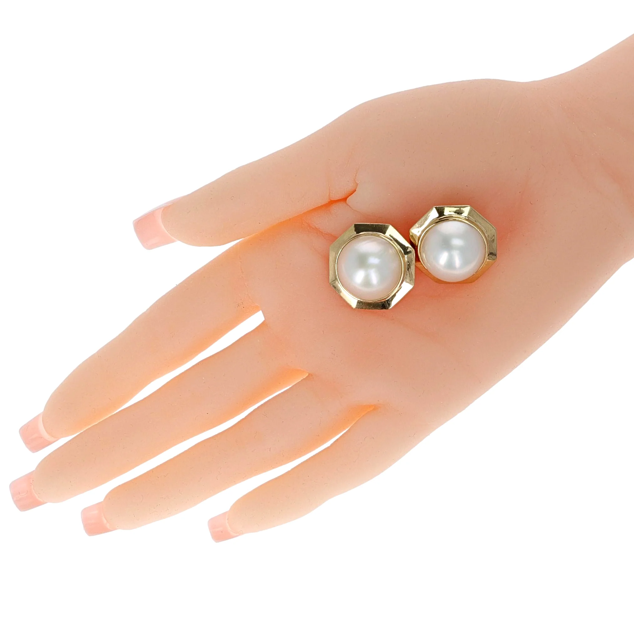 14K Yellow Gold Large Mabe Pearl Earrings