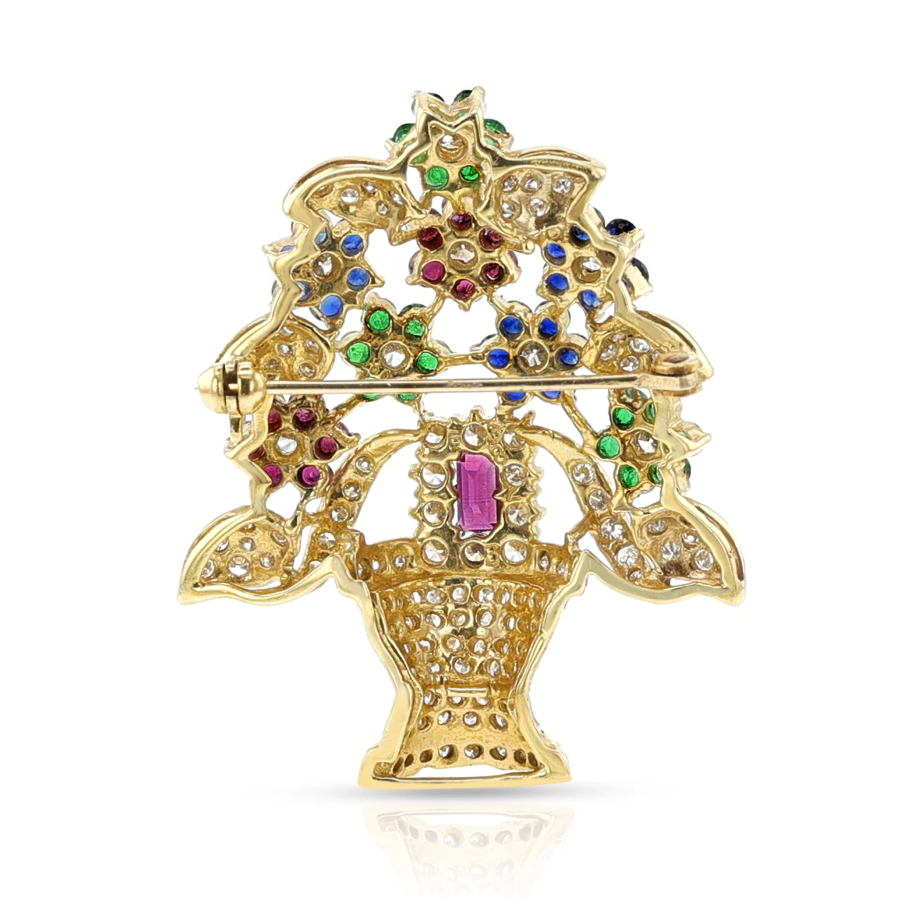 Emerald, Ruby, Sapphire and Diamond Floral Bouquet Brooch, 18k