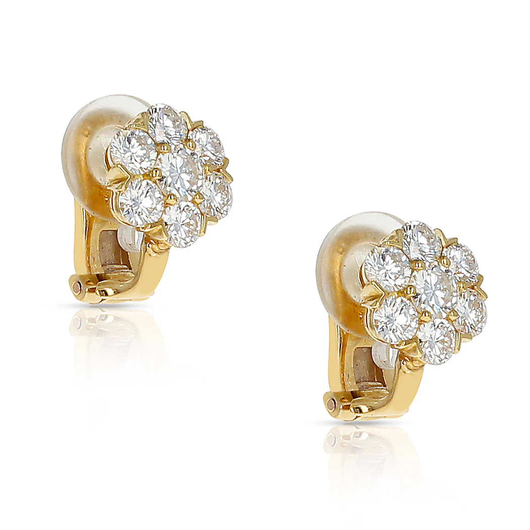 Van Cleef & Arpels 1.50 carats Round Diamond Fleurette Earrings, 18K Yellow Gold