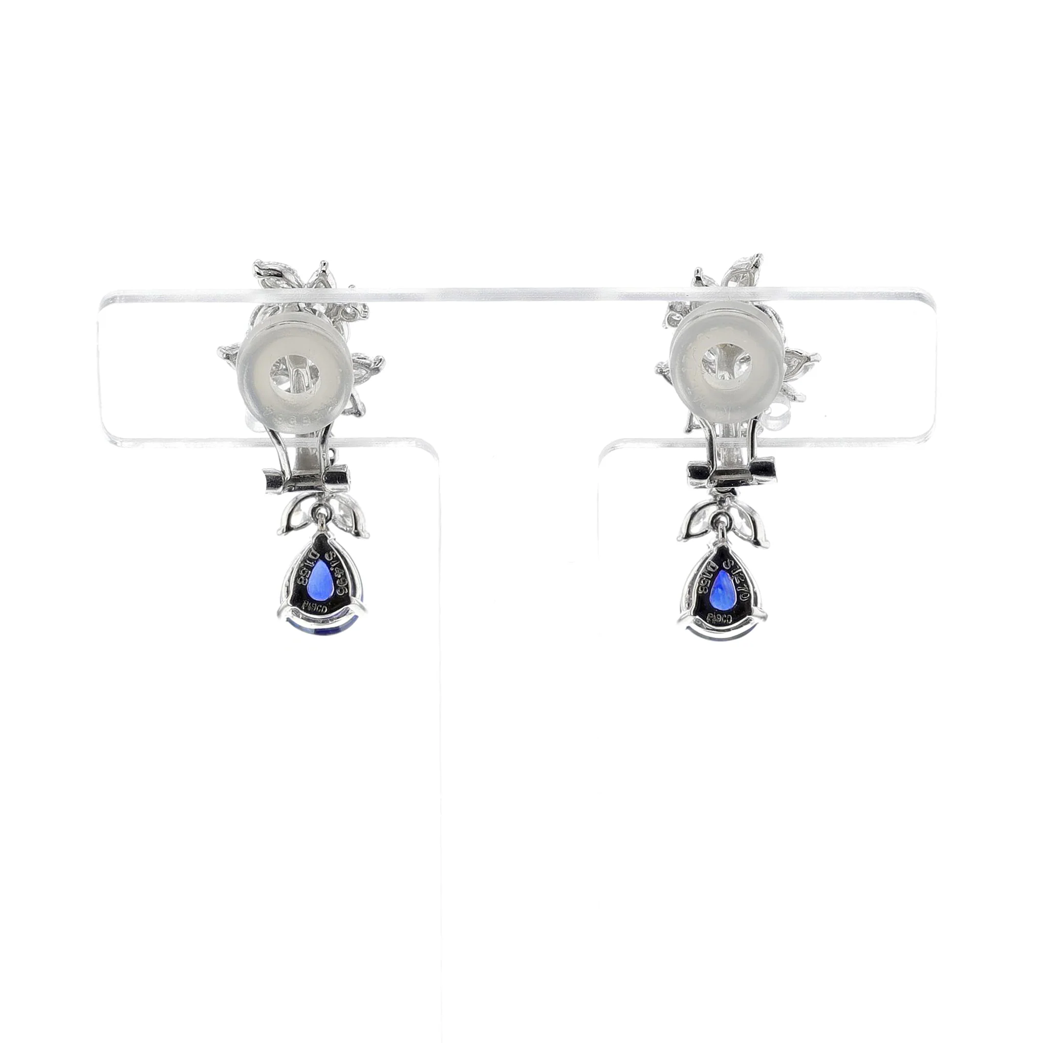 Pear Shape Sapphire with Diamonds Dangling Earrings, Platinum