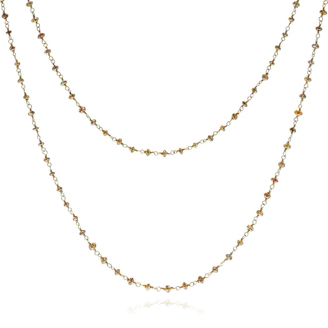 Brown Diamond Faceted Beads Wire Wrap Necklace, 40