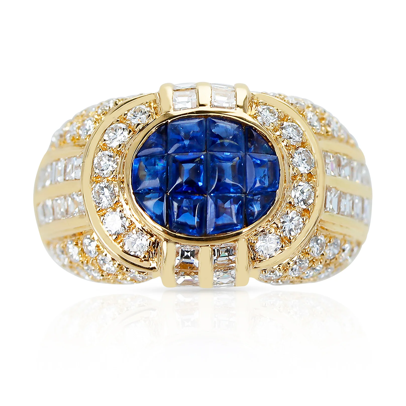 Invisibly-Set Sapphire and Diamond Dome Cocktail Ring, 18k Yellow Gold