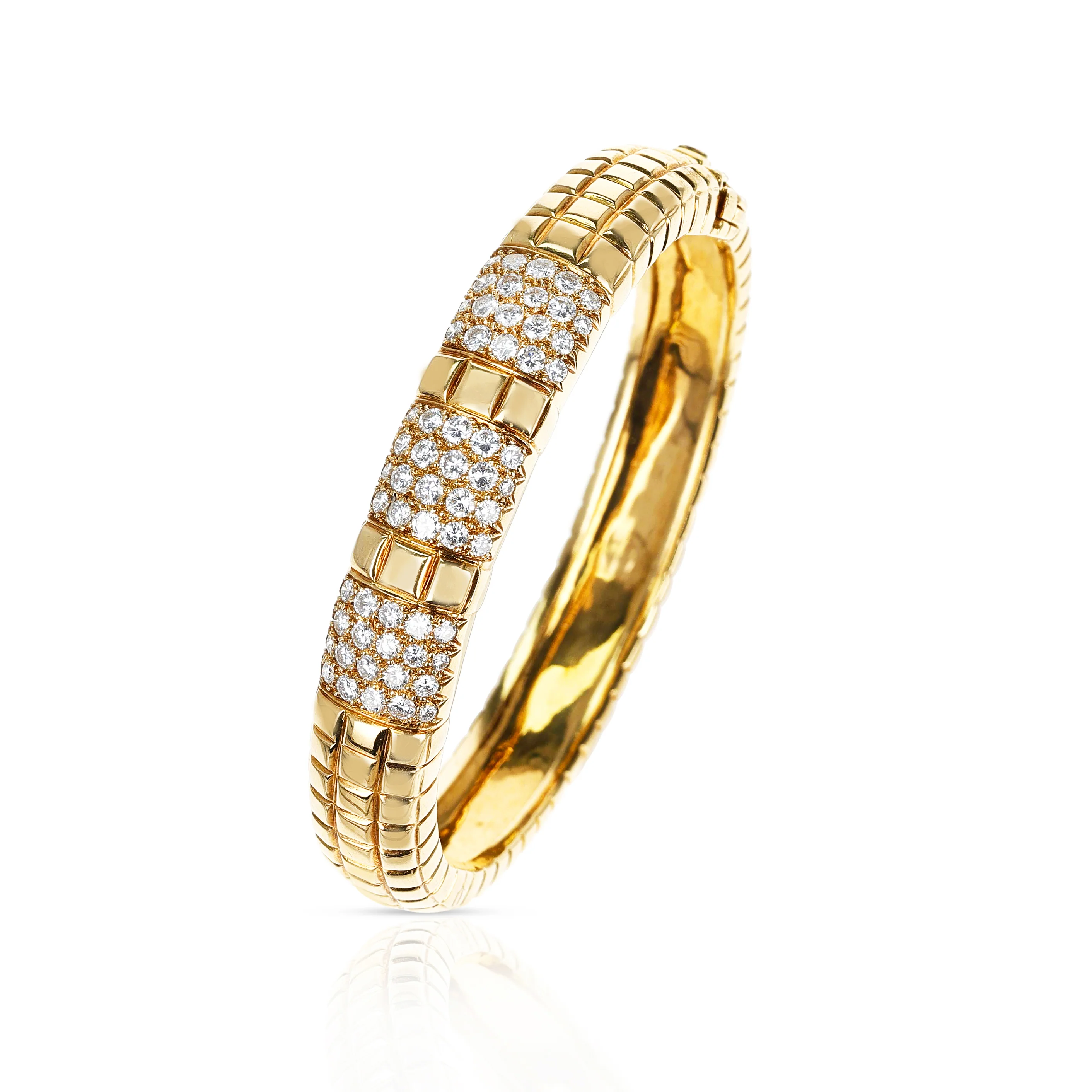 Van Cleef & Arpels Textured Gold Bangle with Diamonds, Part of Set, 18K Yellow