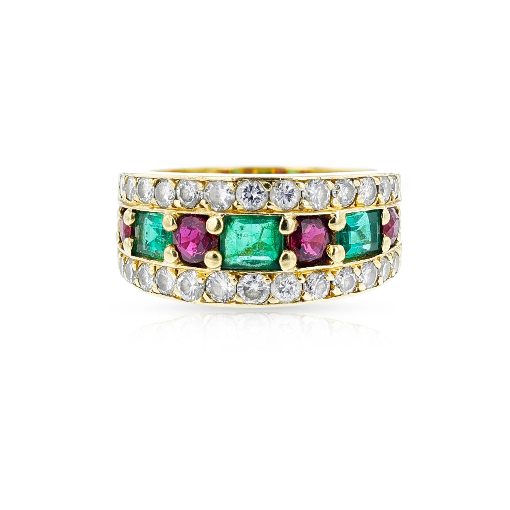 French Van Cleef & Arpels Emerald, Ruby and Diamond Ring, 18k