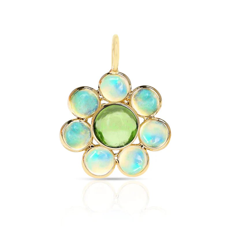 Opal and Gemstone Floral Pendant, 18k Yellow Gold