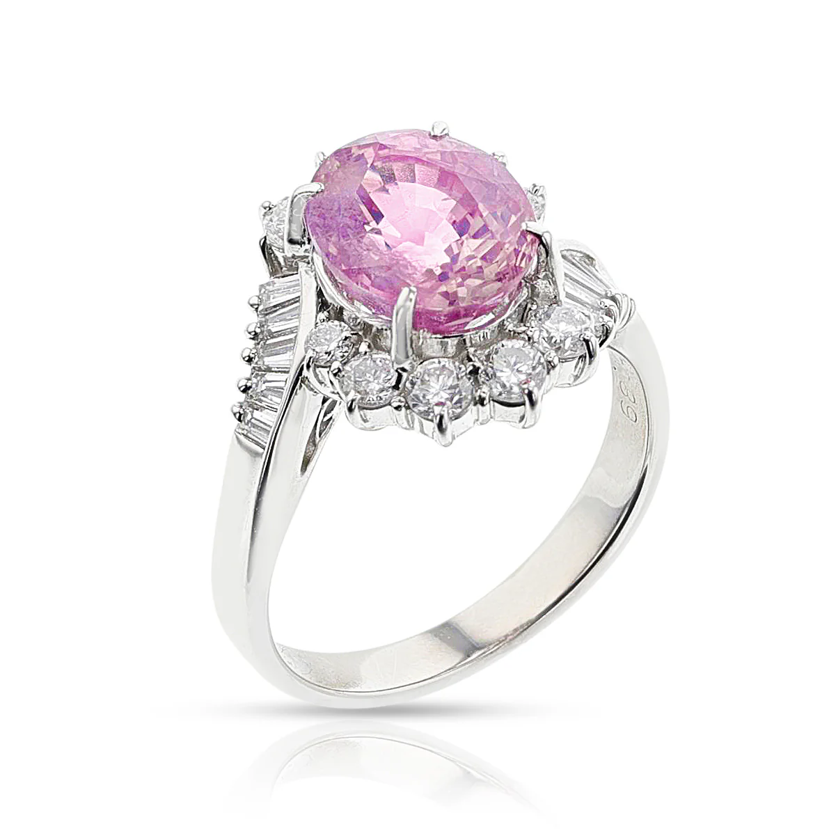 GIA Certified Unheated Ceylon Pink Sapphire and Diamond Ring, Platinum