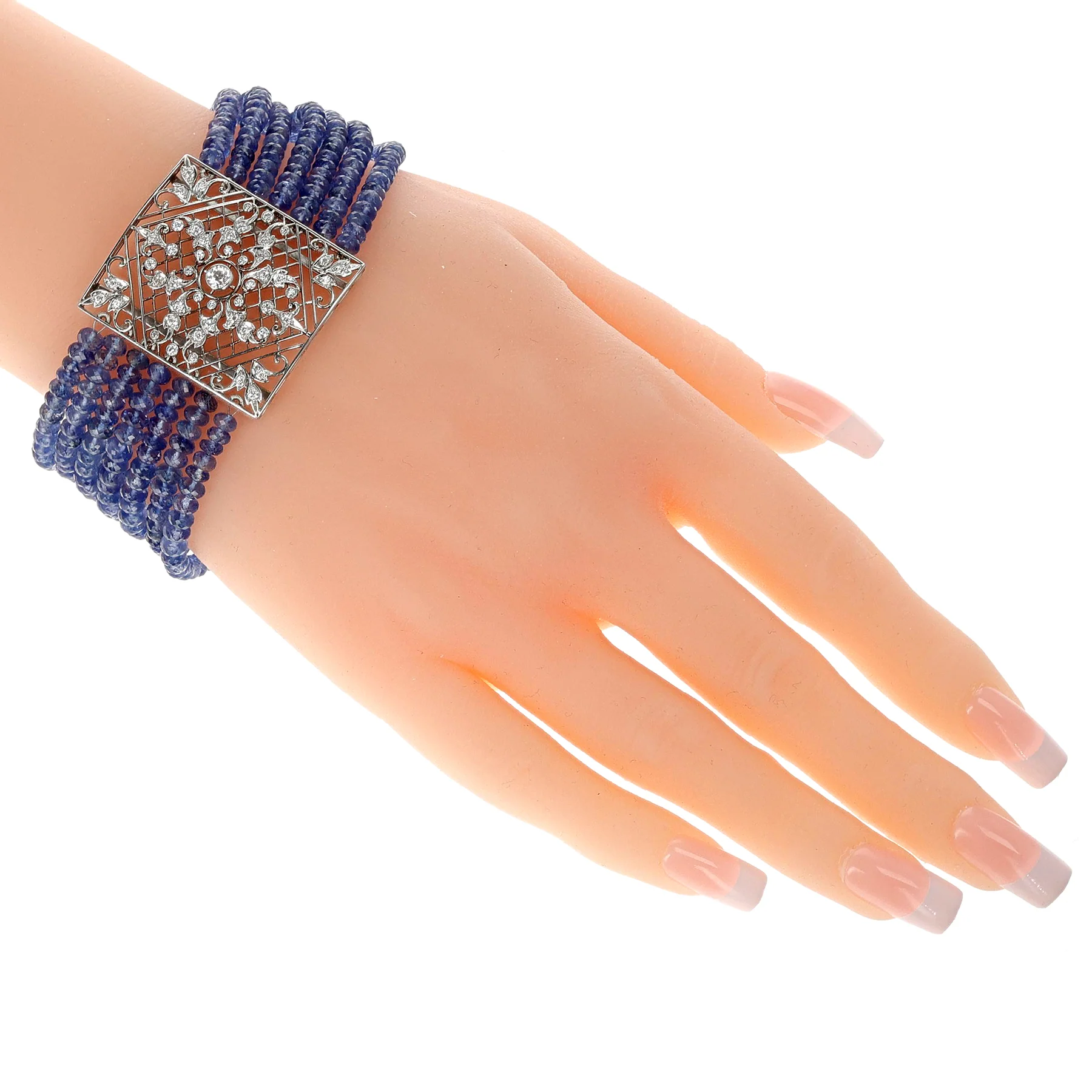 7 Line Sapphire Beads Bracelet with Diamond Clasp and Spacer